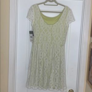 NWT Stretch Lacey Cream & Lime Cocktail Dress